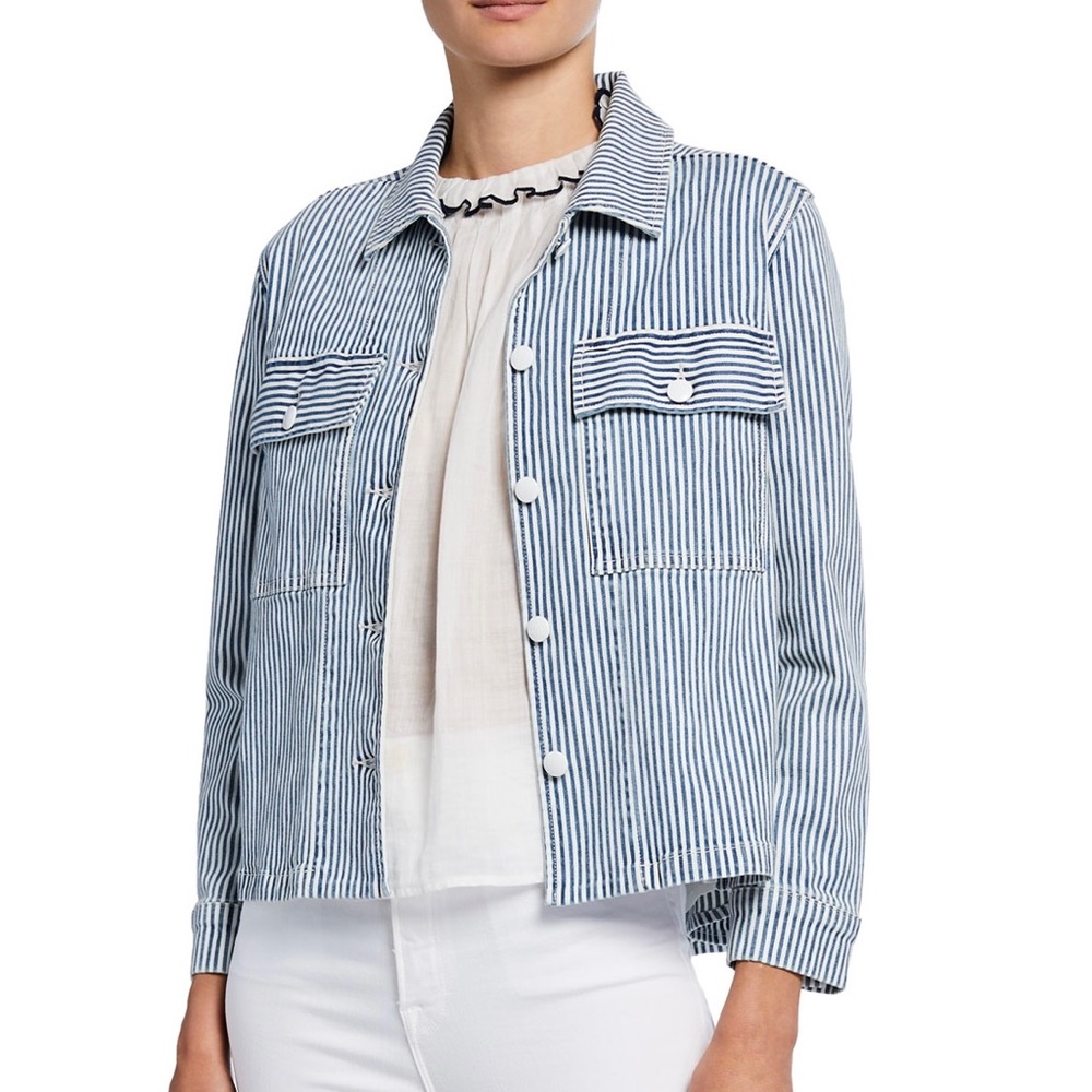 Frame Denim Blue and White Striped Jean Jacket